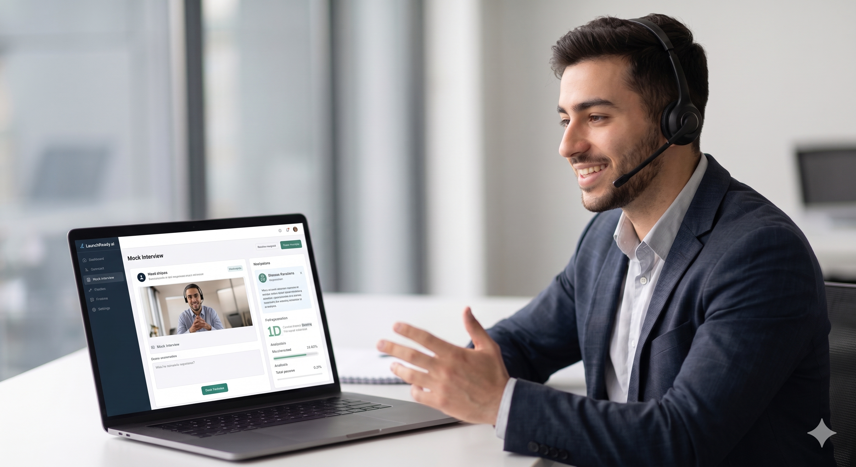 Candidate practicing mock interview on LaunchReady.ai platform